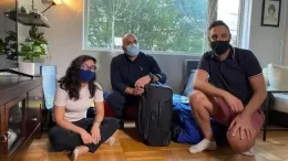 From left, Julnar Doueik, Charbel Elia and Patrick Rmeily will fly to Beirut later this week, carrying six suitcases filled with medications and essential supplies that have become near impossible to find in Lebanon. (Michelle Ghoussoub/CBC - image credit)